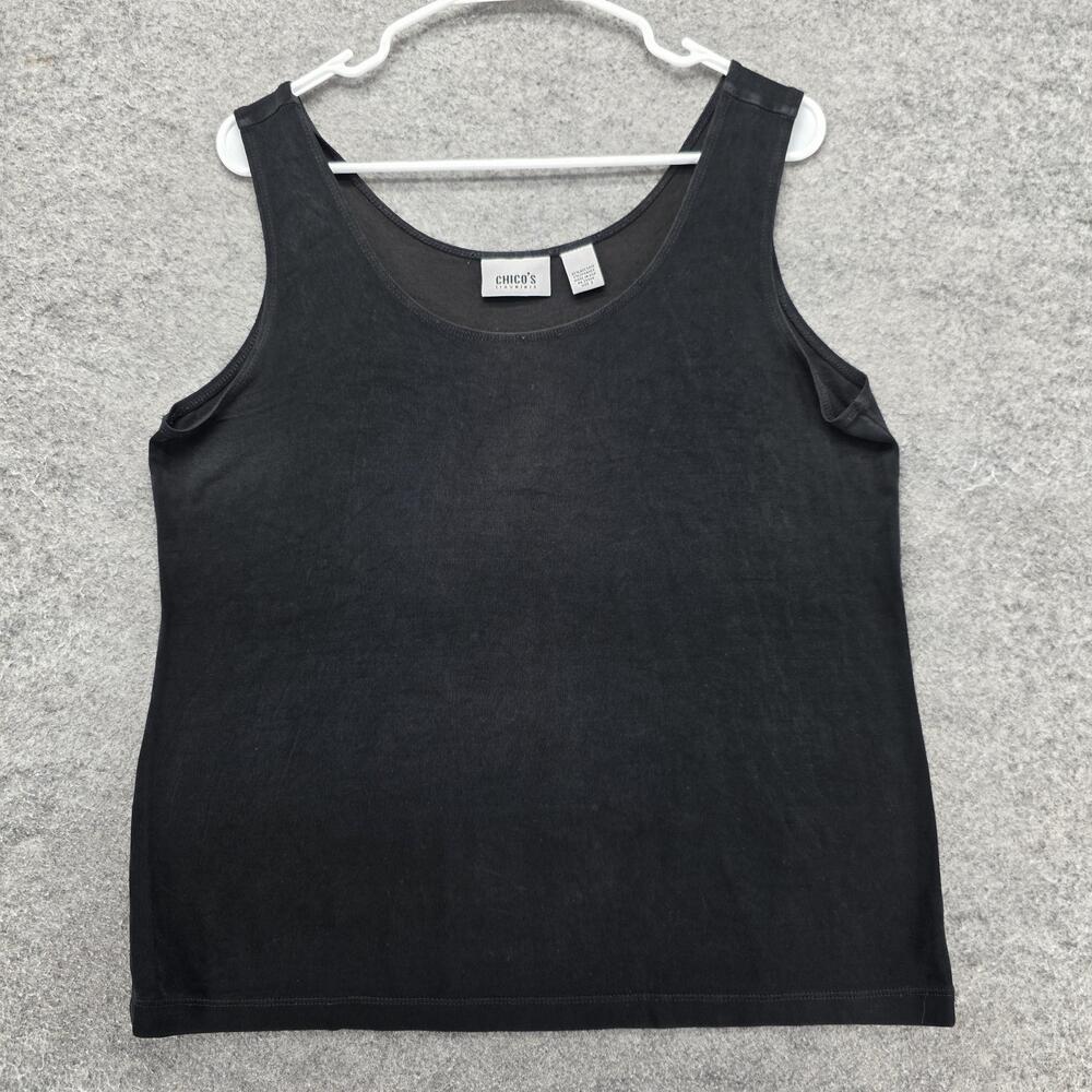 Chico's Tank Womens 3 Black Basic Scoop Neck Acetate Spandex Relaxed Fit
